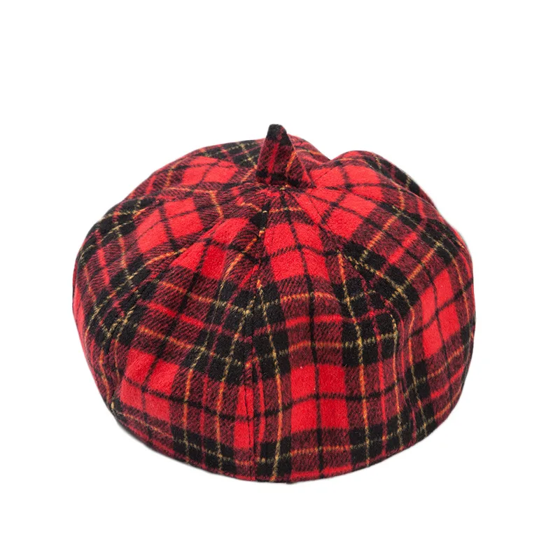 

Осенне-зимняя теплая восьмиугольная шапка для девочек, винтажный клетчатый берет для женщин, модная художественная шапка-Пряжка, шапка художника в японском стиле