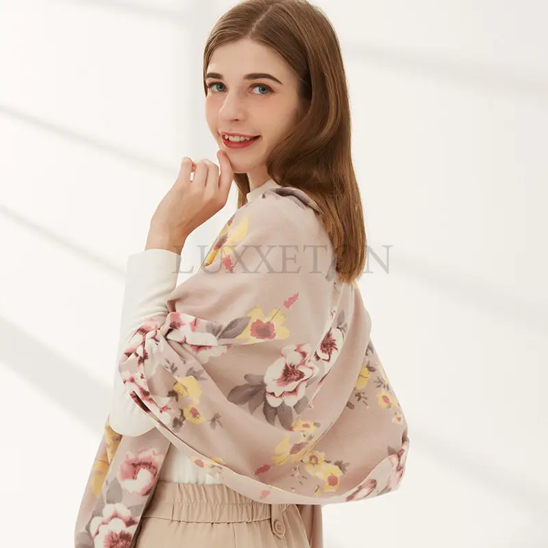 

Elegant Ladies Style Print Scarf New Flower Imitation Cashmere Scarves Women Warm Shawl Fashion Cape Pashimina Gift