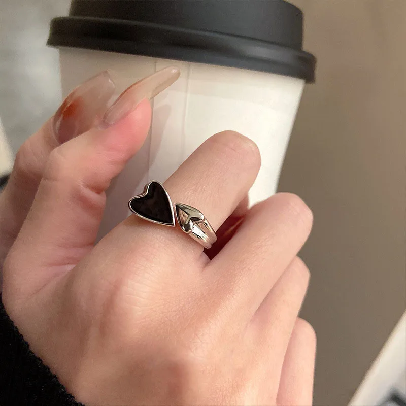 Punk Personality Design Black Gothic Double Love Heart Adjust Size Silver Color Rings For Women Korean Fashion Jewelry
Punk Personality Design Black Gothic Double Love Heart Adjust Size Silver Color Rings For Women Korean Fashion Jewelry