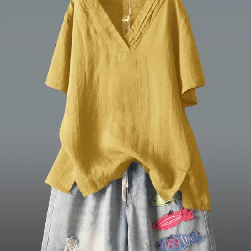 Retro Literary Simple Atmosphere Girl Large Size Loose T-Shirt Women's Summer Fashion Solid Color V-Neck Bottoming Long Top Coat
Retro Literary Simple Atmosphere Girl Large Size Loose T-Shirt Women's Summer Fashion Solid Color V-Neck Bottoming Long Top Coat