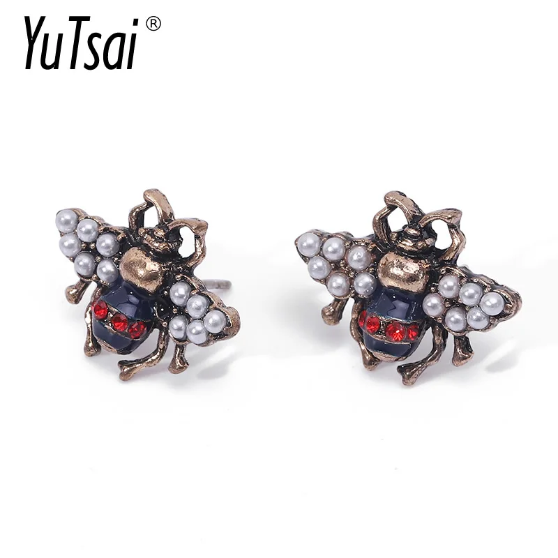 

YuTsai Fashion 3 Color Bee Stud Earrings Cute Creative Design Imitation Pearl Insect Earring for Women Jewelry Gifts YT118