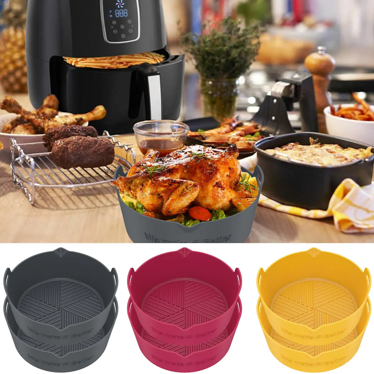 2Pcs Air Fryer Silicone Pot with Handle Reusable Air Fryer Liner Heat Resistant Air Fryer Silicone Basket 7.87inch Round Baking
2Pcs Air Fryer Silicone Pot with Handle Reusable Air Fryer Liner Heat Resistant Air Fryer Silicone Basket 7.87inch Round Baking