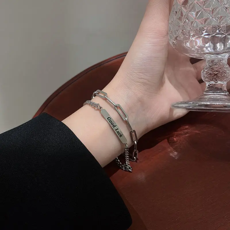 Punk Good Luck Letter Charm Bracelet Double Layer Cuban Chain Wrist Bracelets For Women Girl Metal Stitching Hip Hop Bracelets
Punk Good Luck Letter Charm Bracelet Double Layer Cuban Chain Wrist Bracelets For Women Girl Metal Stitching Hip Hop Bracelets