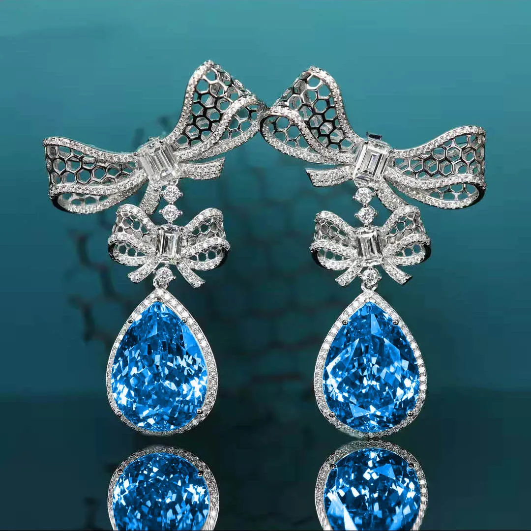 Bowknot Aquamarine Dangle Earring 100% Real 925 sterling silver Jewelry Wedding Drop Earrings for Women Bridal Promise Jewelry
Bowknot Aquamarine Dangle Earring 100% Real 925 sterling silver Jewelry Wedding Drop Earrings for Women Bridal Promise Jewelry
