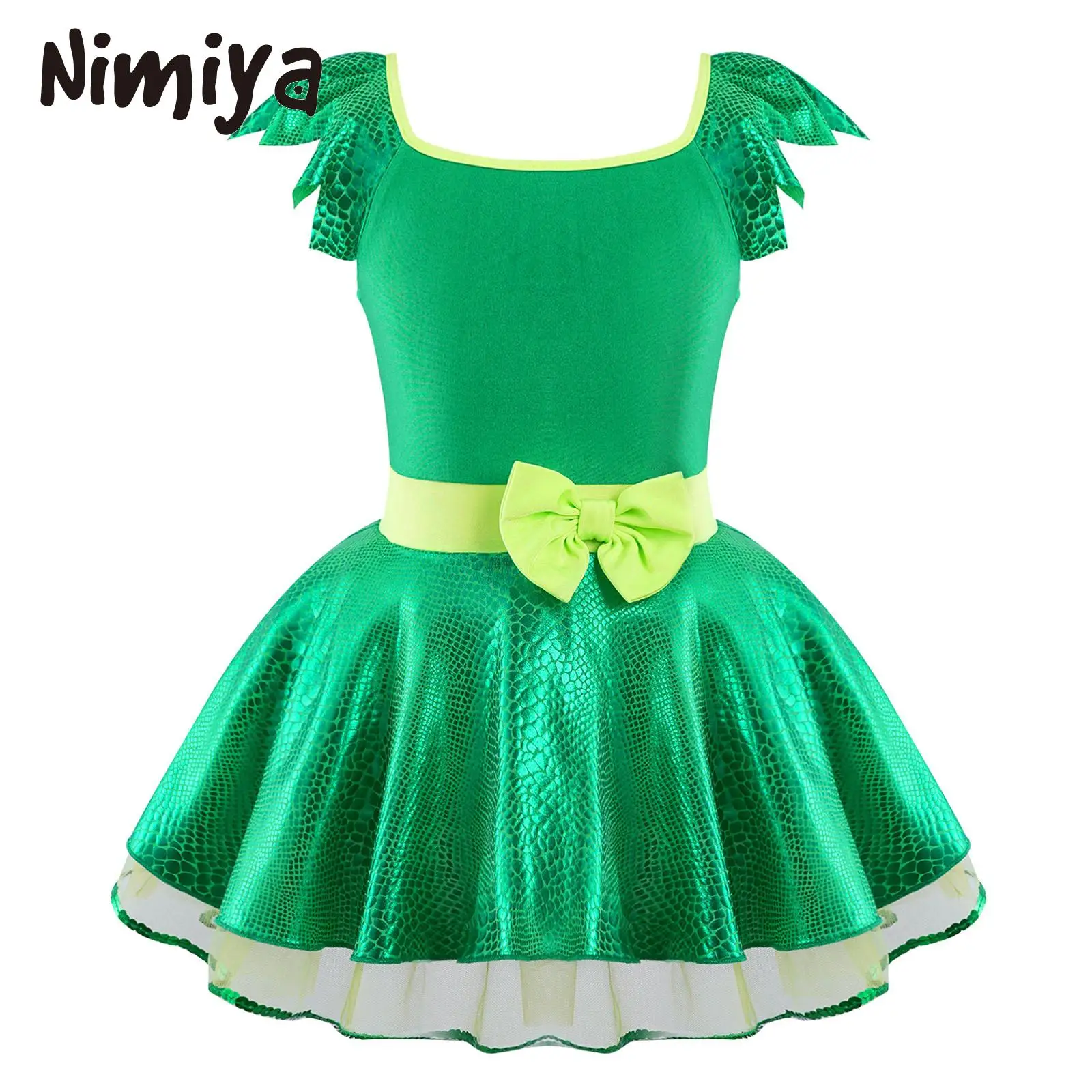 

Nimiya 4-14 Kids Girls Green Halloween Christmas Cosplay Sleeveless Mesh Tutu Dress Bowknot Sequins Adorned Cami Dress Costumes
