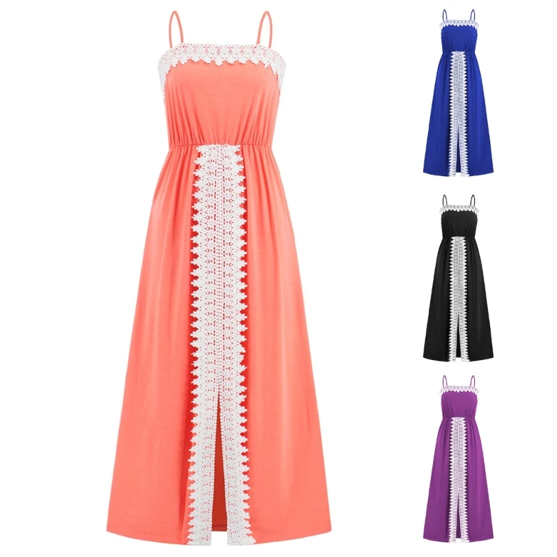 Длинное платье без рукавов с кружевом и пляжным платьем Сарафан Макси-платье на тонких бретелях 
Длинное платье без рукавов с кружевом и пляжным платьем Сарафан Макси-платье на тонких бретелях