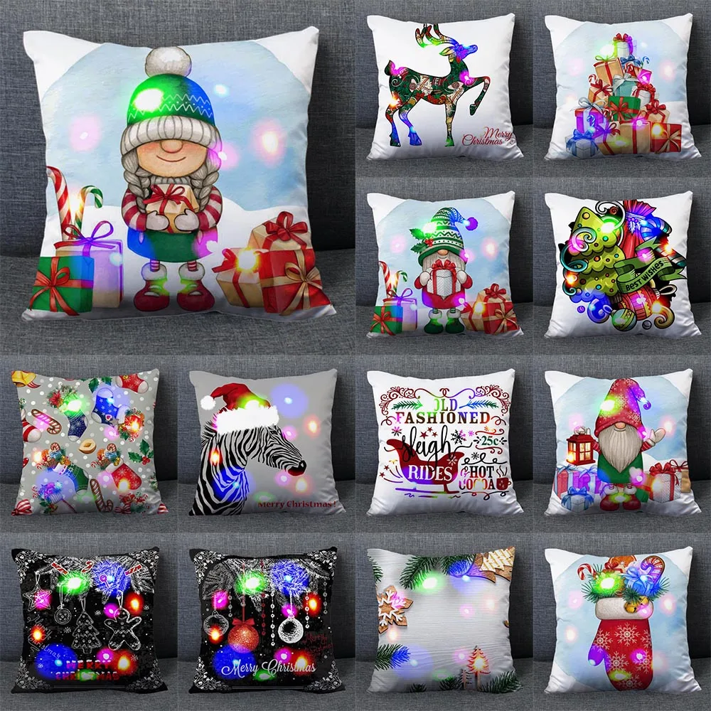 Christmas Cushion Cover 45x45 LED Light Christmas Decoration Home Santa Claus Print Pattern Christmas Pillow Cover 
Christmas Cushion Cover 45x45 LED Light Christmas Decoration Home Santa Claus Print Pattern Christmas Pillow Cover