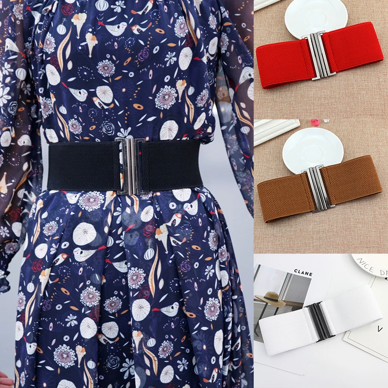 Wide Elastic Belt Solid Color Corset Belt Metal Buckle Lady Cummerbunds Down Coat Dress Decorative Waist Belt Women Waist Seal
Wide Elastic Belt Solid Color Corset Belt Metal Buckle Lady Cummerbunds Down Coat Dress Decorative Waist Belt Women Waist Seal