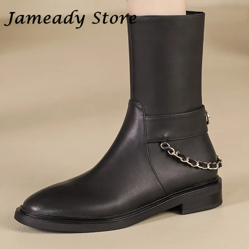 Women Metal Chain Short Boots Genuine Leather Flat Boots Round Toe Zipper Short Boots Lady Fashion Walking Shoes Mujer Botas
Women Metal Chain Short Boots Genuine Leather Flat Boots Round Toe Zipper Short Boots Lady Fashion Walking Shoes Mujer Botas