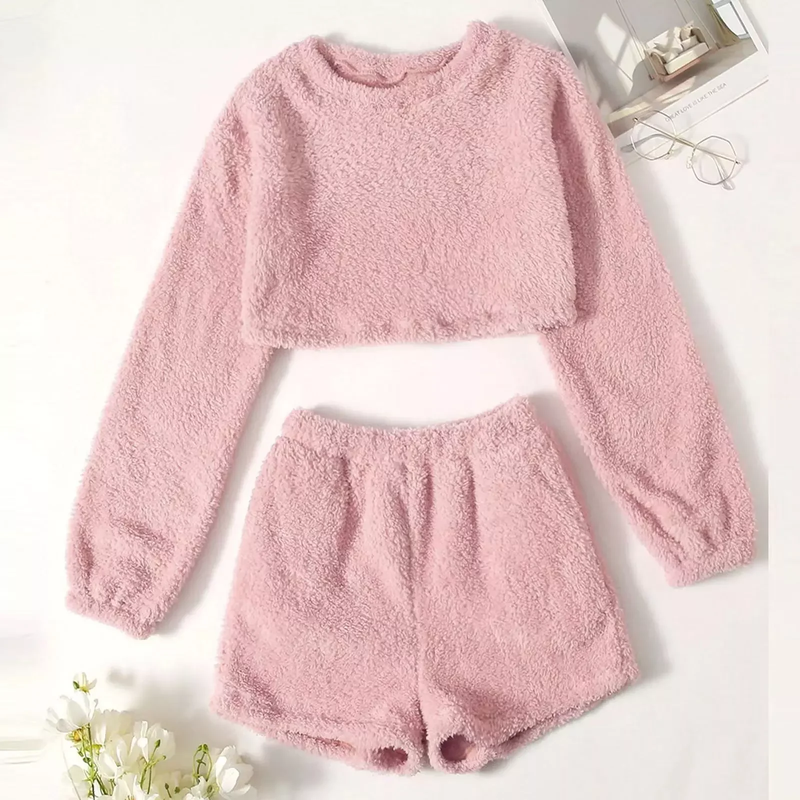 Winter Warm Fleece Women'S Pajamas Suit Long Sleeve Sleepwear O-Neck Pullover Tops + Shorts 2 Pieces Set Nightwear 122703WZ
Winter Warm Fleece Women'S Pajamas Suit Long Sleeve Sleepwear O-Neck Pullover Tops + Shorts 2 Pieces Set Nightwear 122703WZ