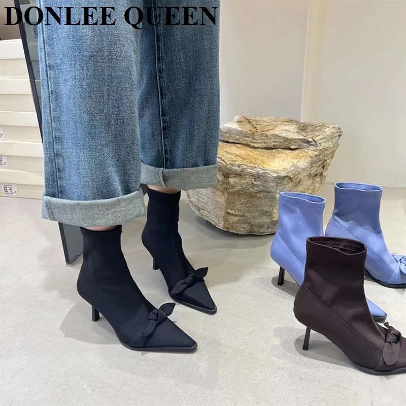 2022 New Brand Pointed Toe Women Ankle Boots Fashion Bow Tie Ladies Elegant Short Booties Thin High Heel Pumps Elastic Sock Boot
2022 New Brand Pointed Toe Women Ankle Boots Fashion Bow Tie Ladies Elegant Short Booties Thin High Heel Pumps Elastic Sock Boot