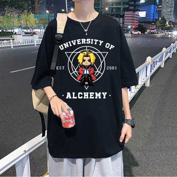 

Anime Fullmetal Alchemist University of Est 2001 Alchemy Graphic T shirts Men Manga O-collar Cotton Tshirt Unisex Vintage Tops