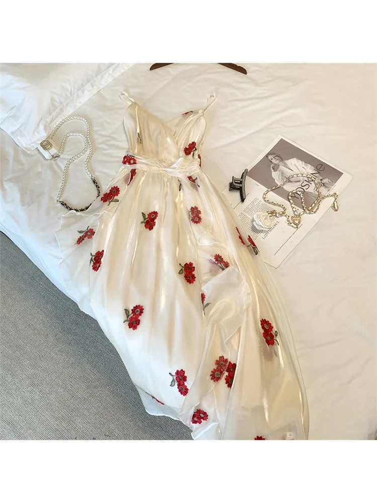 Women's Flower Print Luxury Dress Vintage Sleeveless Dress Y2k Ladies Party Club Off Shoulder Off White One Piece Frocks Summer 
Women's Flower Print Luxury Dress Vintage Sleeveless Dress Y2k Ladies Party Club Off Shoulder Off White One Piece Frocks Summer