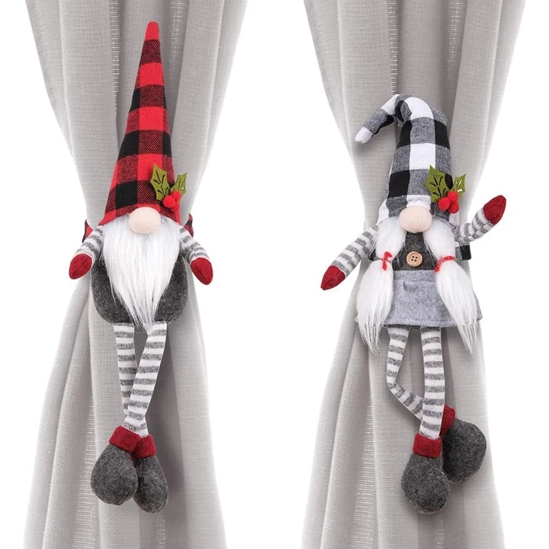 

2 шт. рождественские занавески подхват с пряжкой Mr и Mrs Gnome, застежки для штор с крючком, зажим для крепления на Рождество, прочный