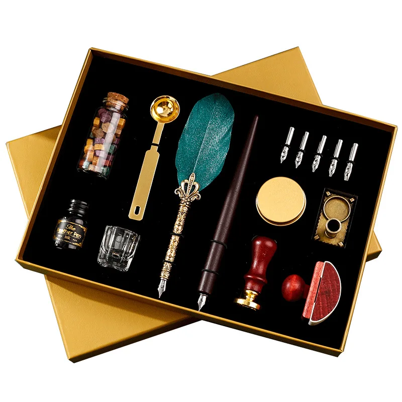 Vintage Sprinkling Gold Feather Pen Set Luxury Fountain Pen Ink Bottle Calligraphy Writing Dip Pen Nib Quill Birthday Gift Box
Vintage Sprinkling Gold Feather Pen Set Luxury Fountain Pen Ink Bottle Calligraphy Writing Dip Pen Nib Quill Birthday Gift Box