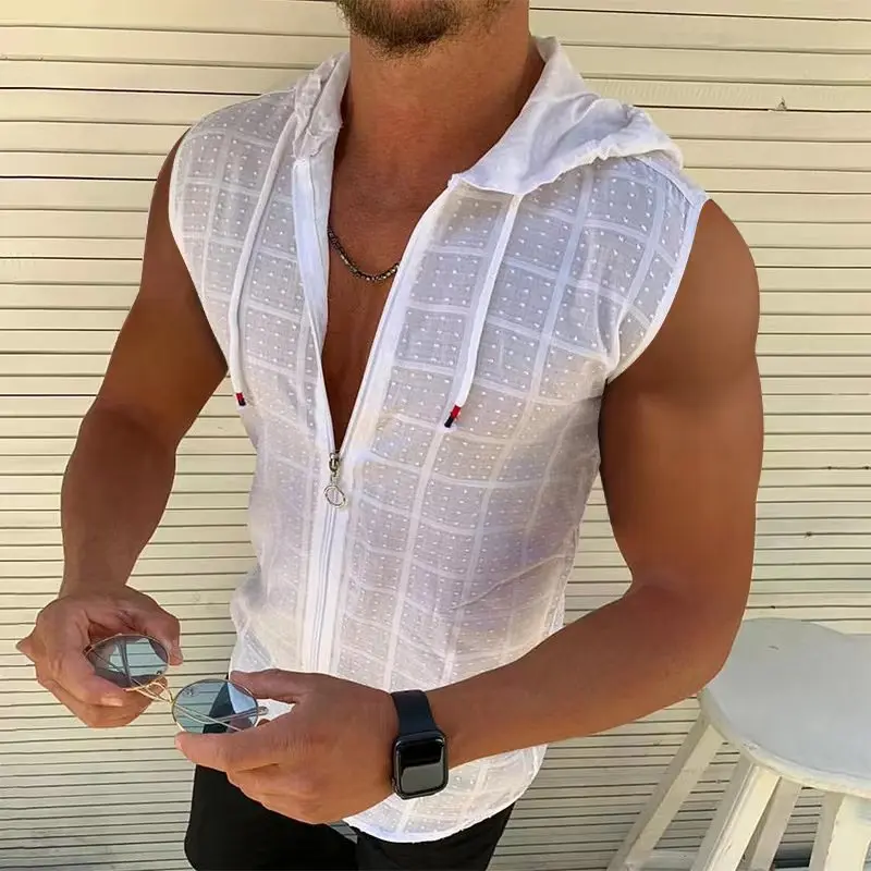 Fitness Running Short sleeve hooded zipper cardigan T-shirt men 2023 summer new fashion plaid Sleeveless T-Shirt Men's Lapel Top
Fitness Running Short sleeve hooded zipper cardigan T-shirt men 2023 summer new fashion plaid Sleeveless T-Shirt Men's Lapel Top