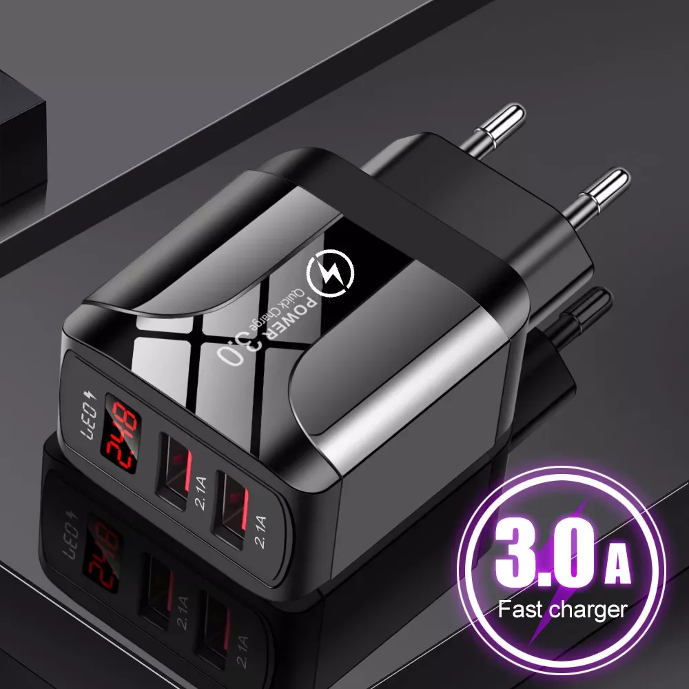 USB Quick Charge 5V 3A Digital Display Power Adapter Charger For Samsung S20 iPhone 12 pro max 11 X 2 Ports Mobile Phone Charger
USB Quick Charge 5V 3A Digital Display Power Adapter Charger For Samsung S20 iPhone 12 pro max 11 X 2 Ports Mobile Phone Charger