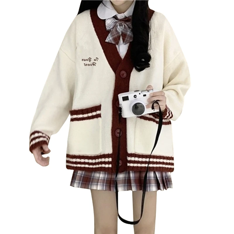 College Style Women Sweater Coat Colorblock Striped Knitted Student Cardigan L5YB
College Style Women Sweater Coat Colorblock Striped Knitted Student Cardigan L5YB