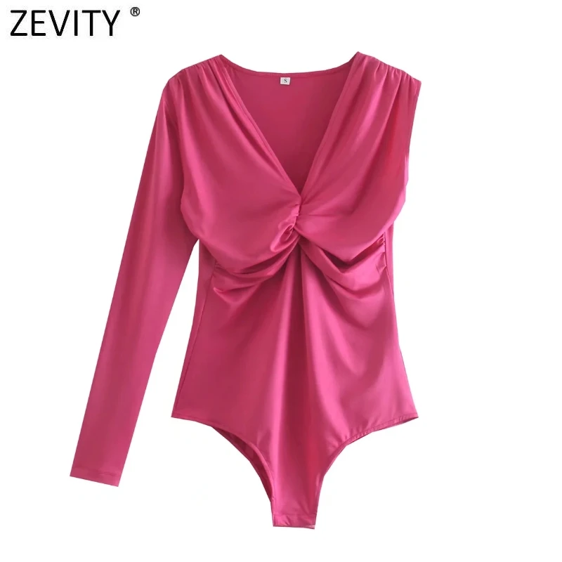 Zevity Women Sexy V Neck Pleats Knotted Single Shoulder Asymmetric Bodysuits Lady Chic Slim Club Party Playsuits Rompers LS9931
Zevity Women Sexy V Neck Pleats Knotted Single Shoulder Asymmetric Bodysuits Lady Chic Slim Club Party Playsuits Rompers LS9931