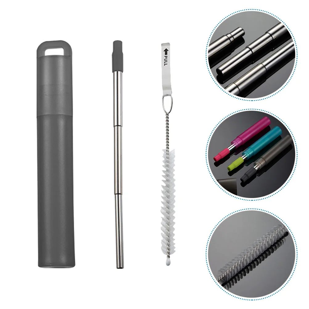 

Cleaning Brush Reusable Straw Metal Drinking Straws Stainless Steel Multipurpose Water Collapsible Party Drinks