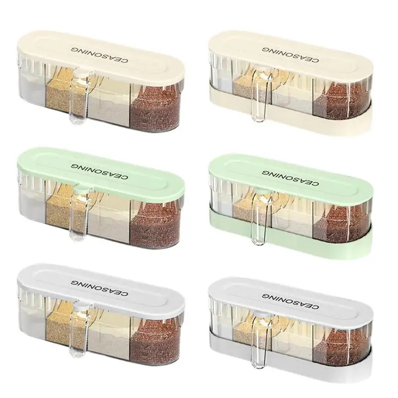 

Seasoning Box Multi Grid Pepper Sugar Salt Spice Storage Tank 4 Compartment Spice Jars Household Kitchen Seasoning Containers