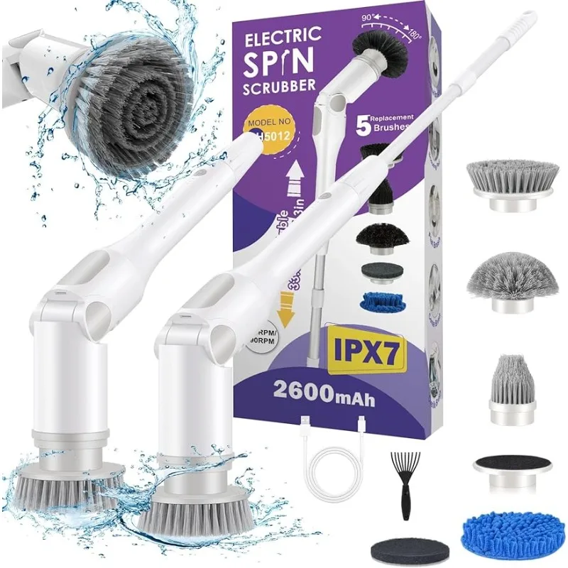 Protable Cordless Spin Scrubber with 5 Brush Heads & Adjustable Extension Handle, Power Shower Brush for Bathroom
Protable Cordless Spin Scrubber with 5 Brush Heads & Adjustable Extension Handle, Power Shower Brush for Bathroom
