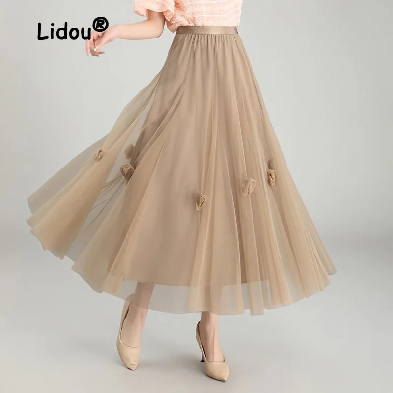 Large Swing Gauze Skirt Covering Flesh and Showing Slimness Women in High Waisted and Long Style with a Drooping Feeling Skirt 
Large Swing Gauze Skirt Covering Flesh and Showing Slimness Women in High Waisted and Long Style with a Drooping Feeling Skirt