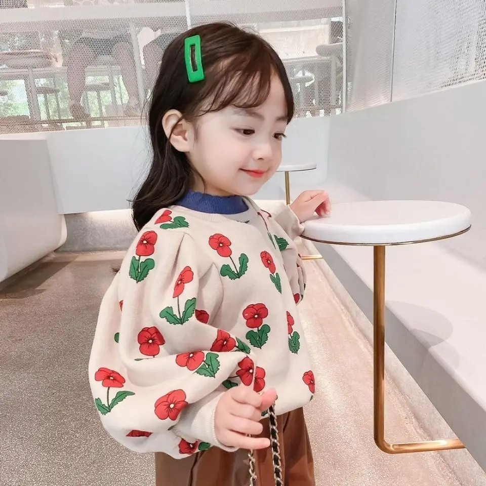 

Новинка Весна 2023 модный свитер для девочек Корейская версия утепленный свитер с цветочным рисунком детский топ универсальная эксклюзивная...