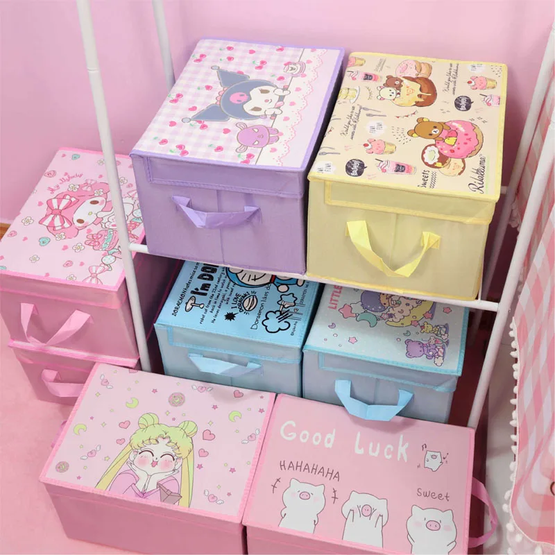 Sanrioed аниме Cinnamoroll Melody Kuromi, Складная Настольная коробка для хранения игрушек, органайзер для косметики и нижнего белья
Sanrioed аниме Cinnamoroll Melody Kuromi, Складная Настольная коробка для хранения игрушек, органайзер для косметики и нижнего белья