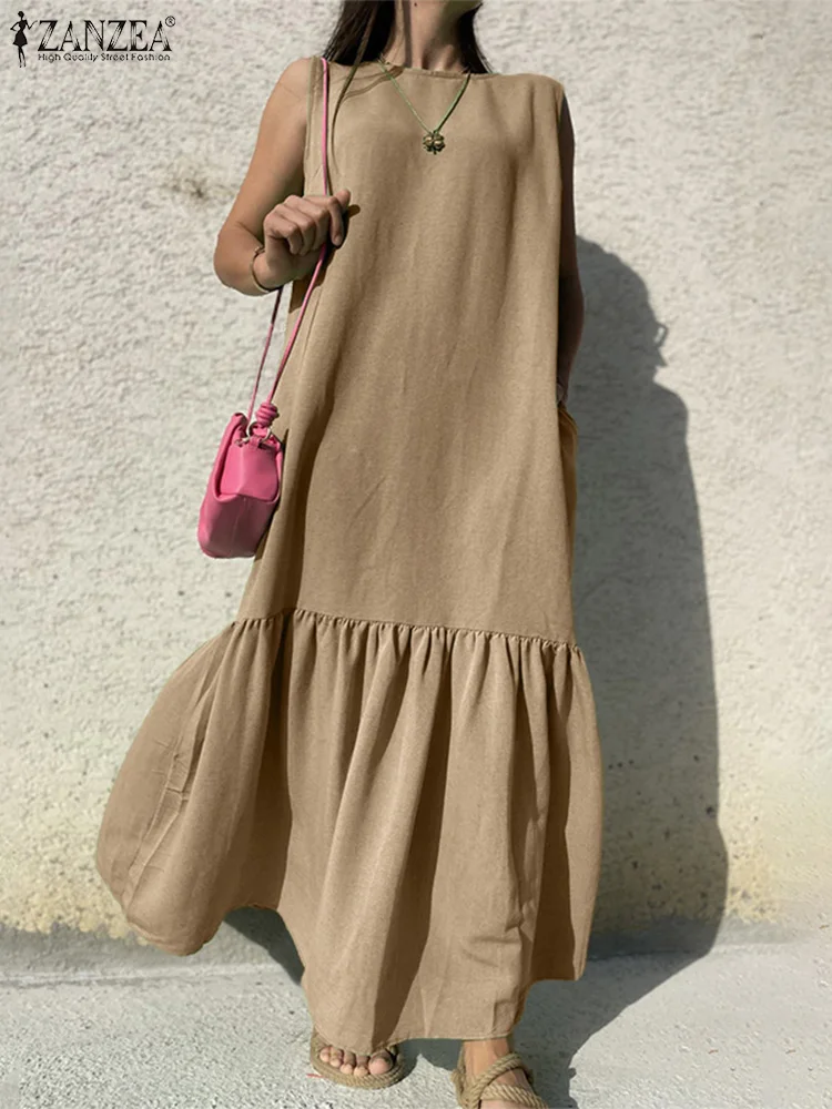 ZANZEA Women Round Neck Maxi Dress Sleeveless Streetwear Vestidos Pocket Holiday Long Robe Summer Ruffled Hem Casual Loose Dress
ZANZEA Women Round Neck Maxi Dress Sleeveless Streetwear Vestidos Pocket Holiday Long Robe Summer Ruffled Hem Casual Loose Dress