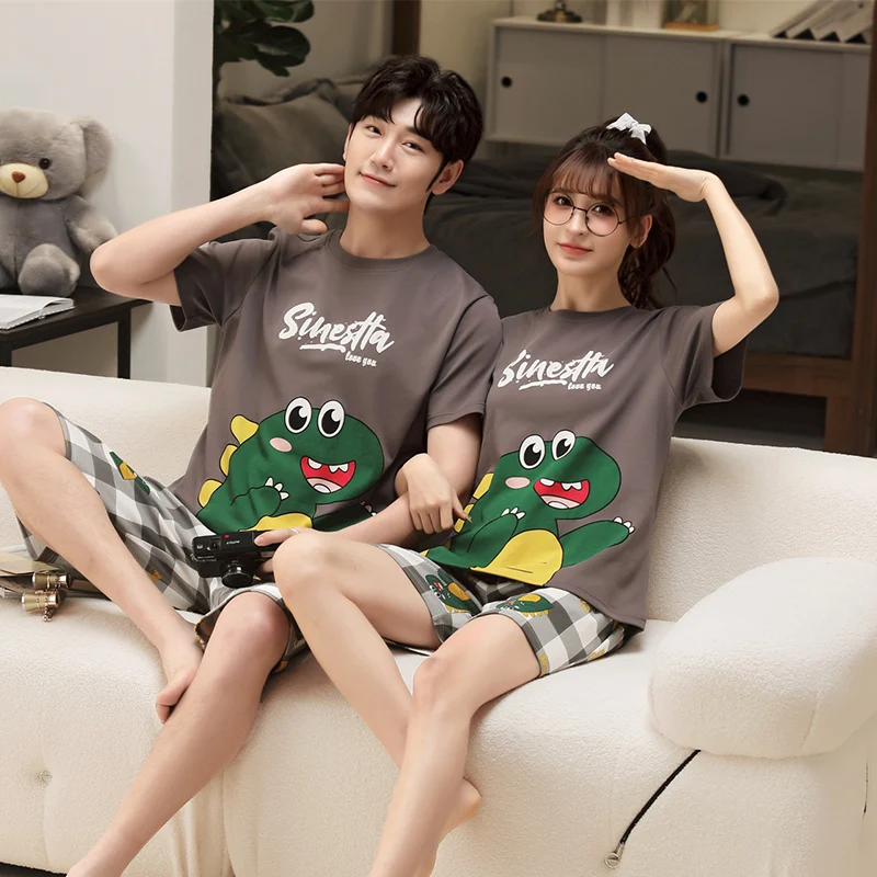 Summer Couple Pajamas Sets Women Men Sleepwear Lovely Dinosaur Cartoon Pyjama Suit Femme Cotton Short Sleeve Unisex Loungewear
Summer Couple Pajamas Sets Women Men Sleepwear Lovely Dinosaur Cartoon Pyjama Suit Femme Cotton Short Sleeve Unisex Loungewear