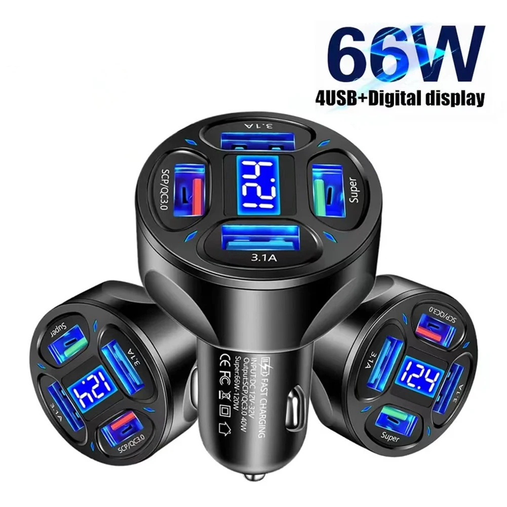 120W Car Charger 12V/24V 4 USB Ports 66W Fast Charging Cigarette Lighter Adapter LED Voltmeter For Huawei Xiaomi IPhone Samsung
120W Car Charger 12V/24V 4 USB Ports 66W Fast Charging Cigarette Lighter Adapter LED Voltmeter For Huawei Xiaomi IPhone Samsung