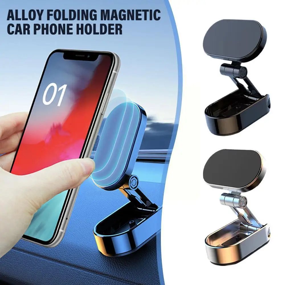 

New Alloy Folding Magnetic Car Phone Holder Strong Magnet 360 Rotation Universal Dashboard Mount for Smartphones Tablets Q5C1