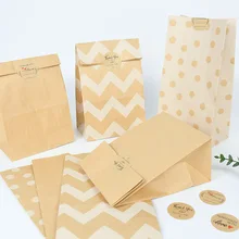 10/20Pcs Striped Spots Gift Bags Kraft Paper Candy Food Cookie Packaging Bag Bread Snacks Baking Takeaway Bags