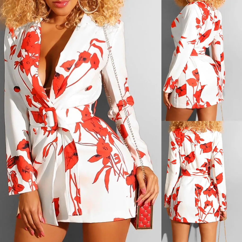 Women Fashion V-neck Print Button Sleeve Long Sleeve Belt Mini Suit Dress Women Slip Dress Little Dress Sleeves
Women Fashion V-neck Print Button Sleeve Long Sleeve Belt Mini Suit Dress Women Slip Dress Little Dress Sleeves