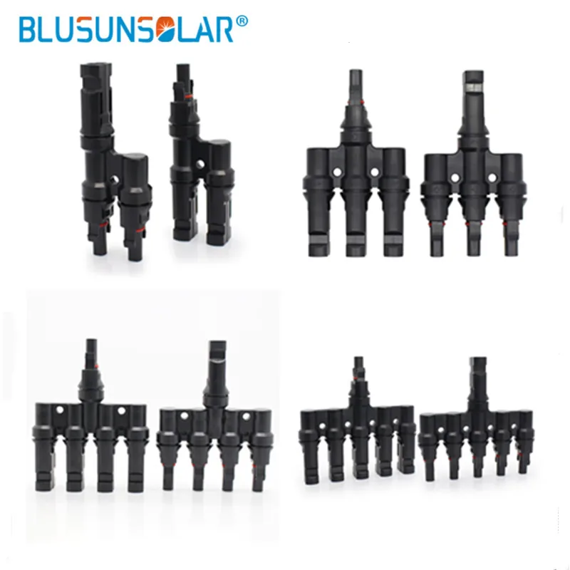 

1pair Solar PV Connector 2/3/4/5/6 to 1 Parallel Branch Connector 30A 1000V T Type Connector Male to Female Solar PV System
