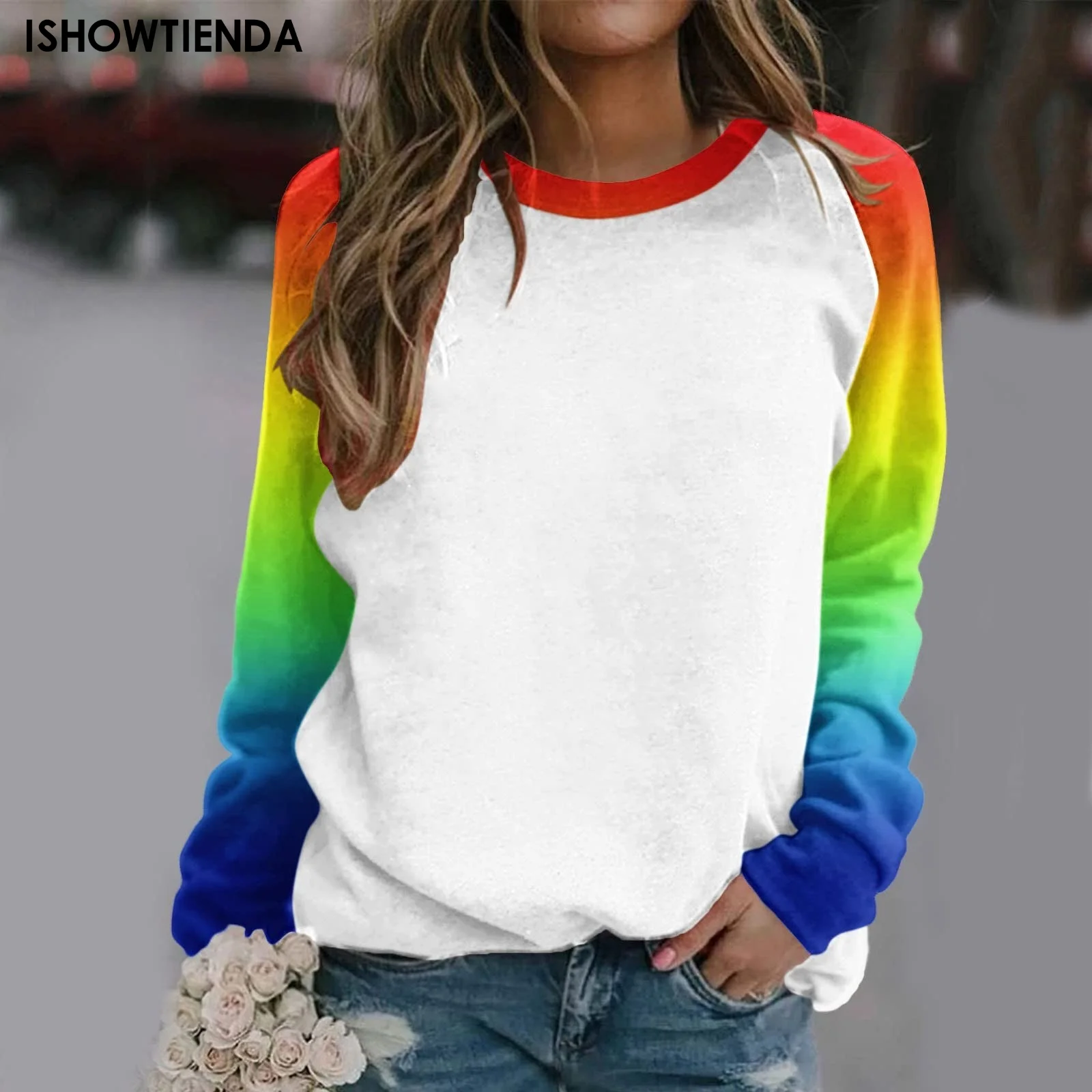 Womens Long Sleeved Sweatshirts Casual Fashion Rainbow Gradient Printing O Neck Three Quarter Sleeve Tops T Dark Shirt For Women
Womens Long Sleeved Sweatshirts Casual Fashion Rainbow Gradient Printing O Neck Three Quarter Sleeve Tops T Dark Shirt For Women