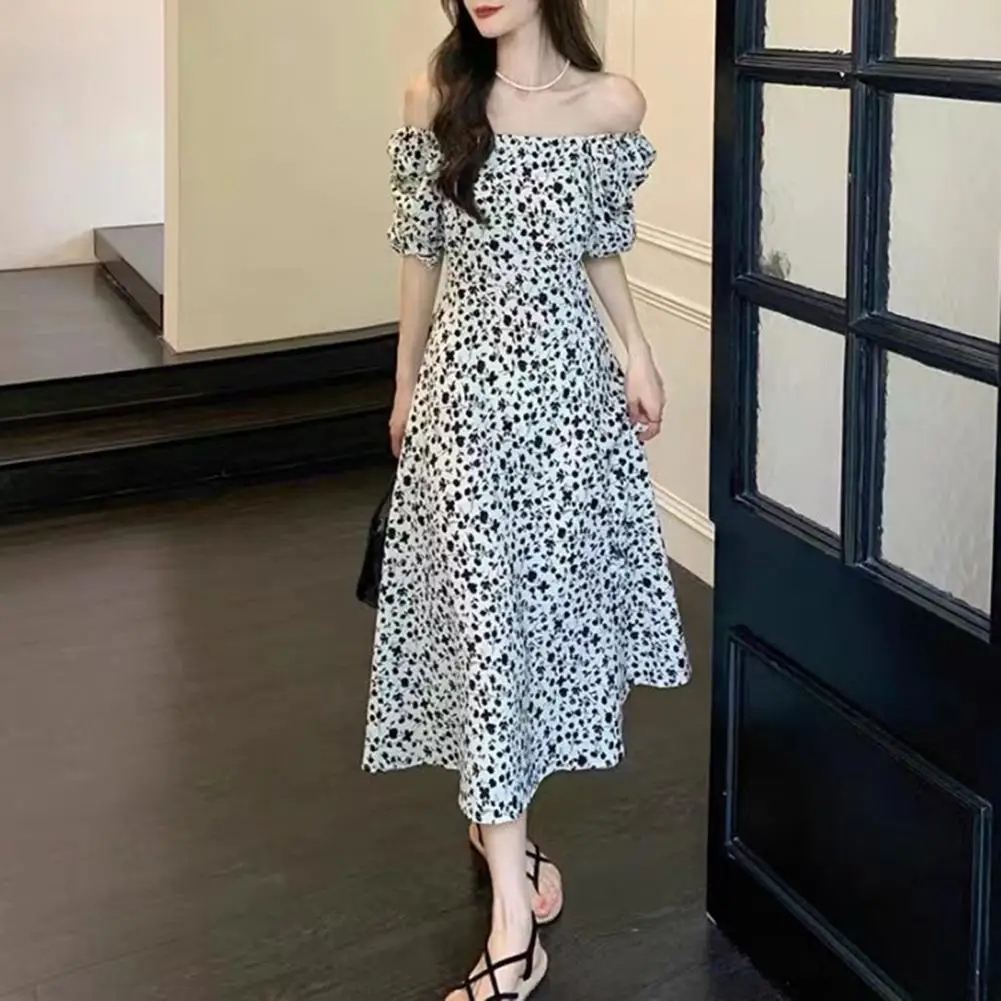 High Waist Dress Flower Print Midi Dress with Bubble Sleeves Side Split for Summer Parties Dating High Waist Loose Hem for A
High Waist Dress Flower Print Midi Dress with Bubble Sleeves Side Split for Summer Parties Dating High Waist Loose Hem for A