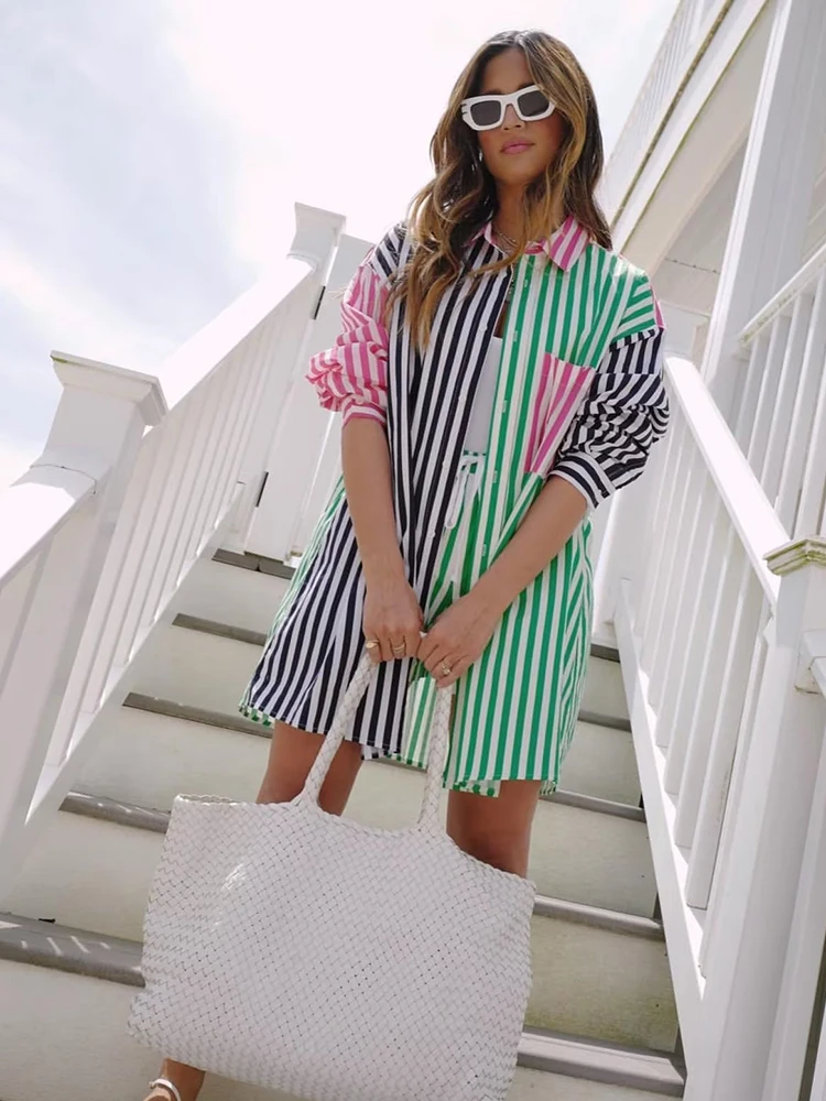 KBAT Loose Patchwork Shirts For Women Turn-down Collar Stripe Female Shirts Oversized Long Sleeve Tops 2022 Autumn Blouses
KBAT Loose Patchwork Shirts For Women Turn-down Collar Stripe Female Shirts Oversized Long Sleeve Tops 2022 Autumn Blouses