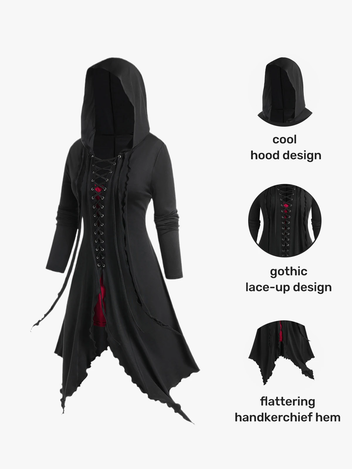 ROSEGAL Women's Coats Plus Size Fall Winter Gothic Wide-waisted Outwears Lace-up Hooded Colorblock Trim Handkerchief Long Coat
ROSEGAL Women's Coats Plus Size Fall Winter Gothic Wide-waisted Outwears Lace-up Hooded Colorblock Trim Handkerchief Long Coat