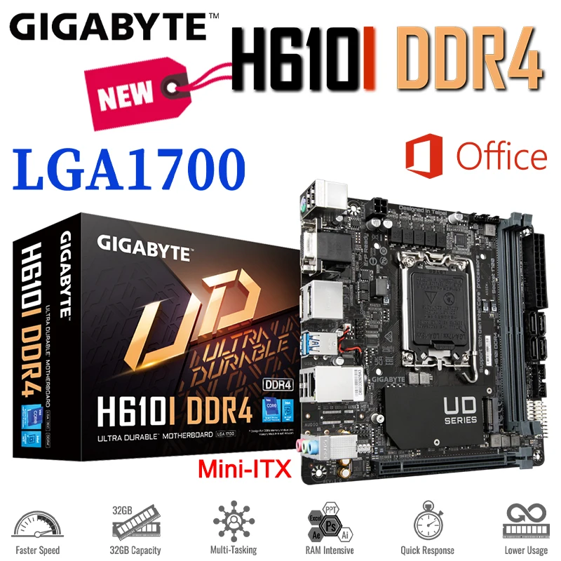 LGA1700 Gigabyte H610I DDR4 Motherboard Intel H610 Support 12th and 13th Gen CPU i5 12400 PCI-E4.0 Office Mini-ITX Mainboard NEW
LGA1700 Gigabyte H610I DDR4 Motherboard Intel H610 Support 12th and 13th Gen CPU i5 12400 PCI-E4.0 Office Mini-ITX Mainboard NEW