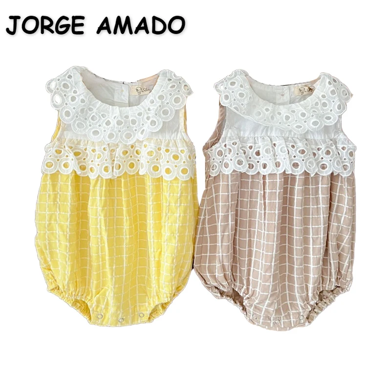 Summer Baby Clothes for Baby Girl Bodysuit Lace Turn-down Collar Yellow Apricot Patchwork Sleeveless Hollow Out Jumpsuit E1217
Summer Baby Clothes for Baby Girl Bodysuit Lace Turn-down Collar Yellow Apricot Patchwork Sleeveless Hollow Out Jumpsuit E1217