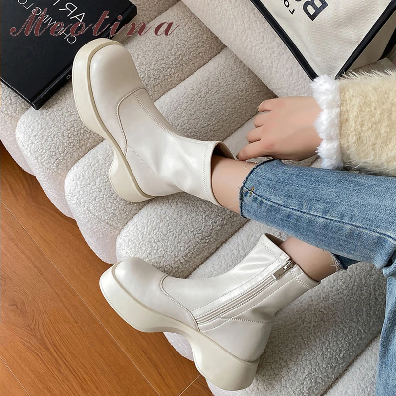 Meotina Women Ankle Stretch Boots Square Toe Platform Mid Heel Zipper Strange Style Ladies Short Boots Autumn Winter Shoes 40
Meotina Women Ankle Stretch Boots Square Toe Platform Mid Heel Zipper Strange Style Ladies Short Boots Autumn Winter Shoes 40