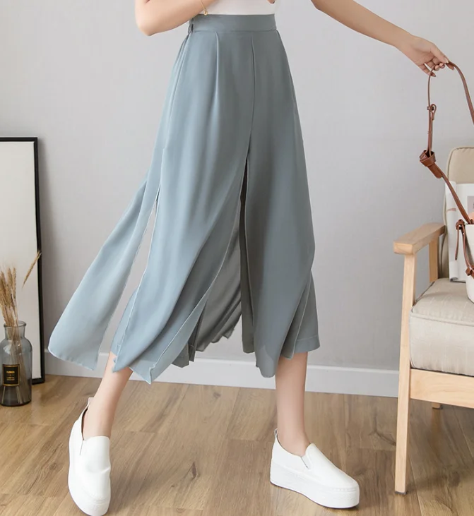 Women Summer Fashion Casual Elegant Slim Fit Ankle Length Fake Two Pieces Loose Chiffon Wide Leg Pants Black/Gray Blue
Women Summer Fashion Casual Elegant Slim Fit Ankle Length Fake Two Pieces Loose Chiffon Wide Leg Pants Black/Gray Blue