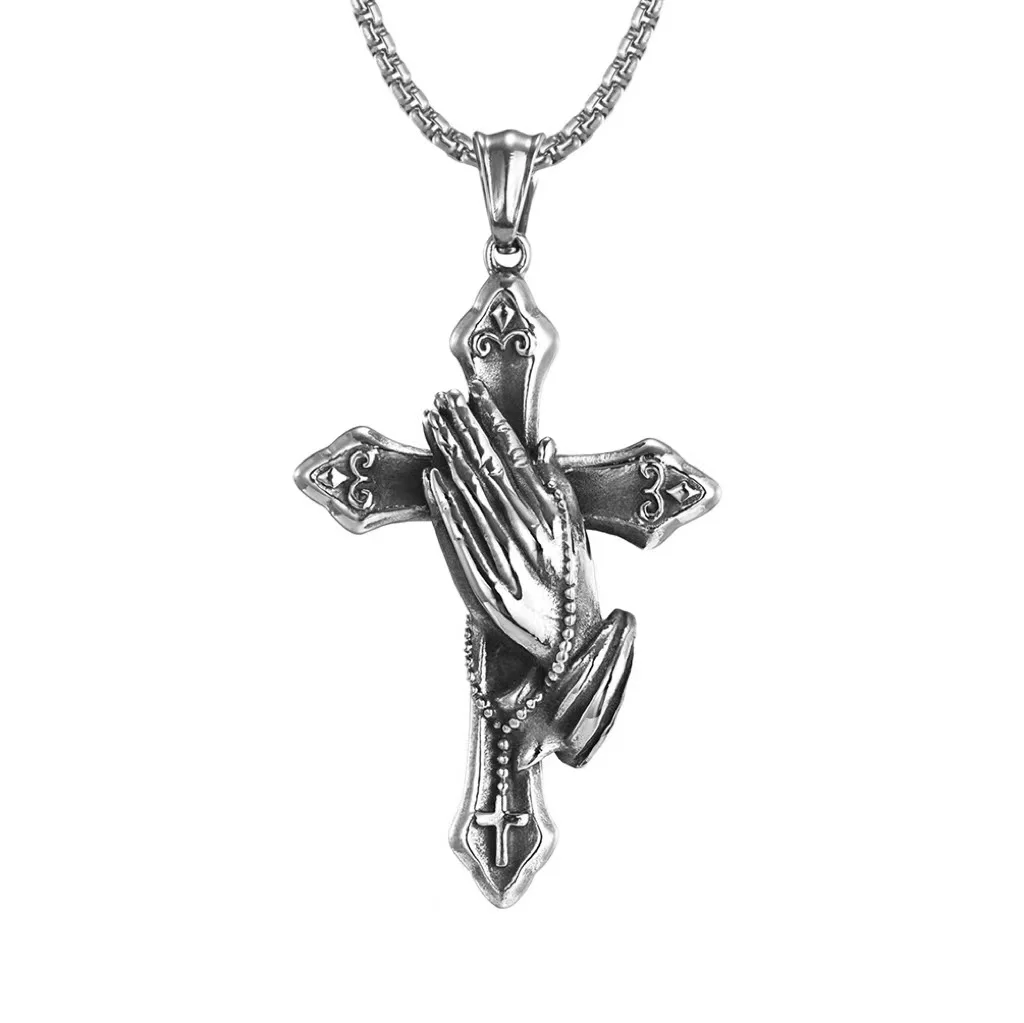 Retro accessories stainless steel cross pendant necklace for men, punk jewelry personality praying hand pendant trendy men chain
Retro accessories stainless steel cross pendant necklace for men, punk jewelry personality praying hand pendant trendy men chain