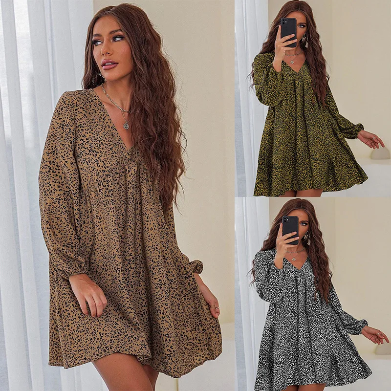Spring Summer Casual Dress Women Leopard Print Lantern Sleeve Draped Mini Sexy Sundess Woman V-Neck Long Sleeve Loose Dresses
Spring Summer Casual Dress Women Leopard Print Lantern Sleeve Draped Mini Sexy Sundess Woman V-Neck Long Sleeve Loose Dresses