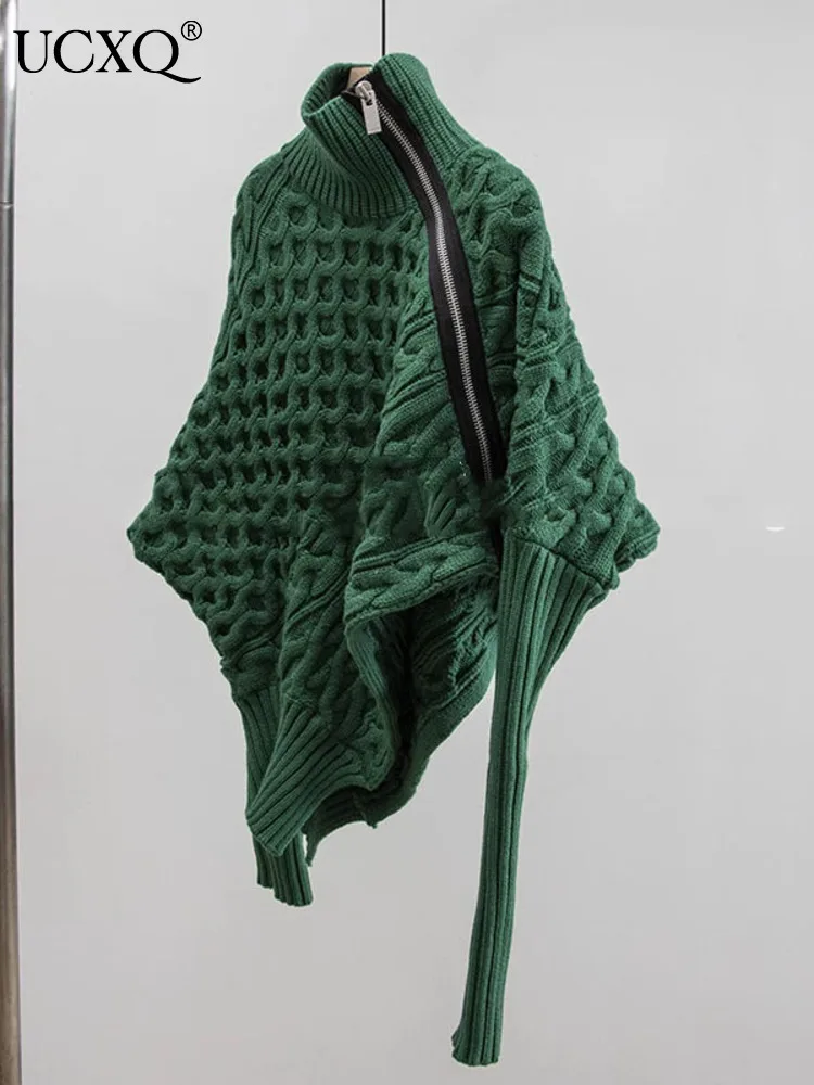 

Корейский шикарный толстый теплый свободный черный свитер UCXQ на молнии с длинными рукавами Зима 2023 зеленые Топы вязаный кардиган асимметричный воротник A61