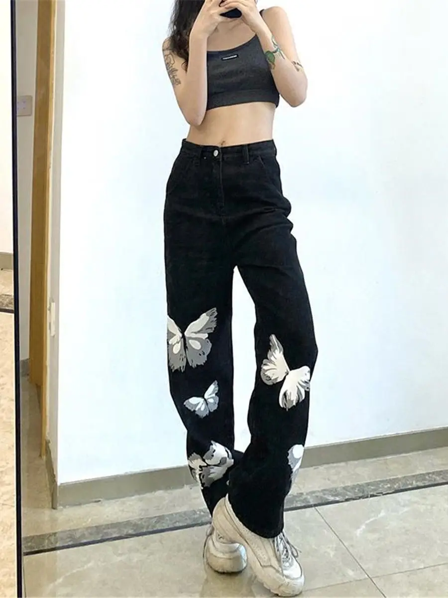 Fashion Butterfly Jeans Femme Autumn Women Straight Harajuku Trousers Streetwear High Waist Chinese Black Trendy Pants Girl
Fashion Butterfly Jeans Femme Autumn Women Straight Harajuku Trousers Streetwear High Waist Chinese Black Trendy Pants Girl