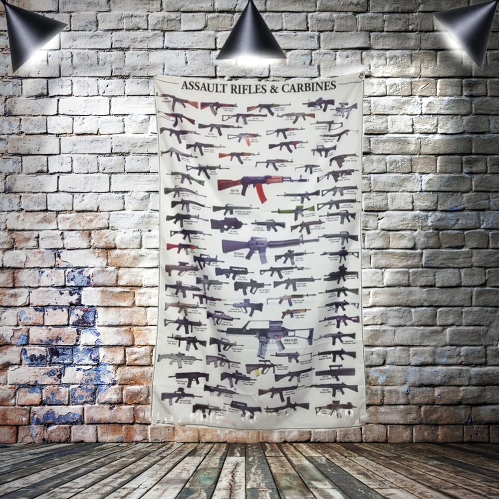 

Gun Poster Flag Banner Wall Art Canvas Painting Tapestry Mural Home Decoration Tapestry Hanging flag 4 Gromments in Corners