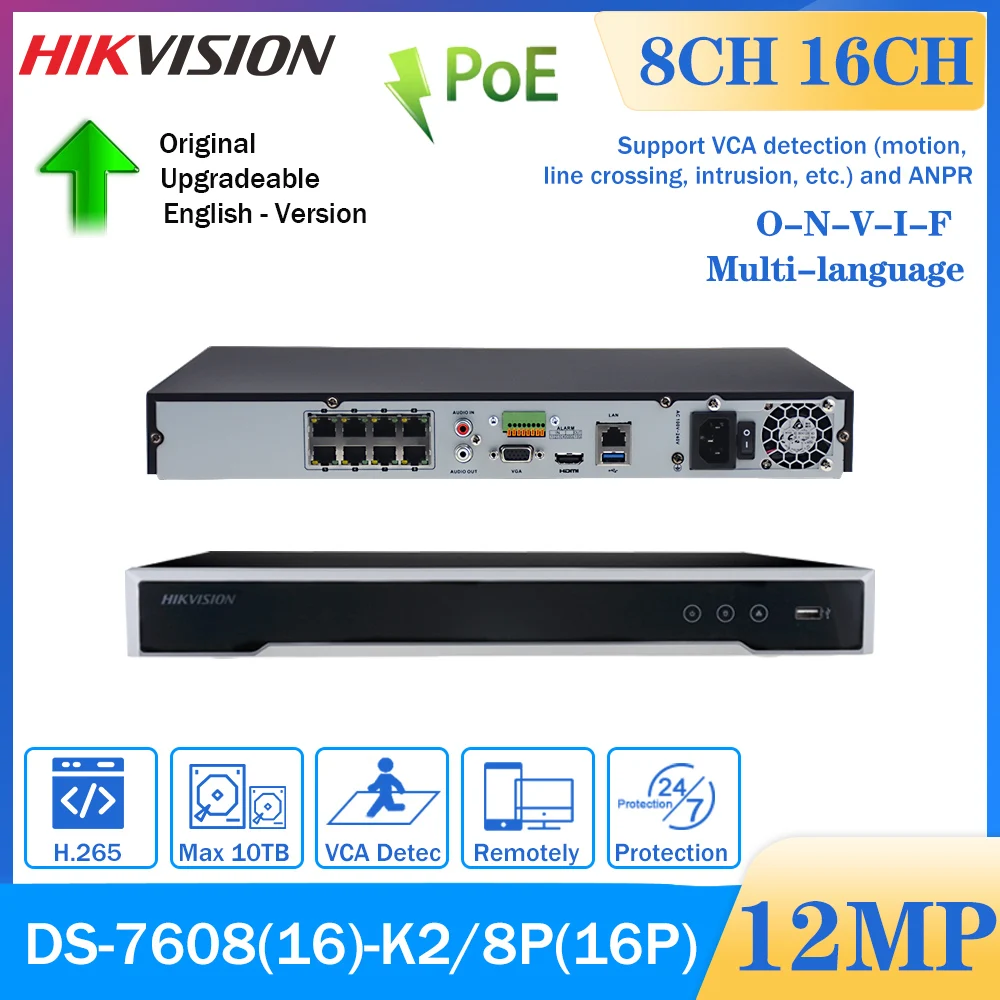 Hikvision 4K 8MP POE NVR 8CH DS-7608NI-K2/8P 16CH CCTV рекордер DS-7616NI-K2/16P Поддержка VCA ANPR Обнаружение для системы IP-камер
Hikvision 4K 8MP POE NVR 8CH DS-7608NI-K2/8P 16CH CCTV рекордер DS-7616NI-K2/16P Поддержка VCA ANPR Обнаружение для системы IP-камер